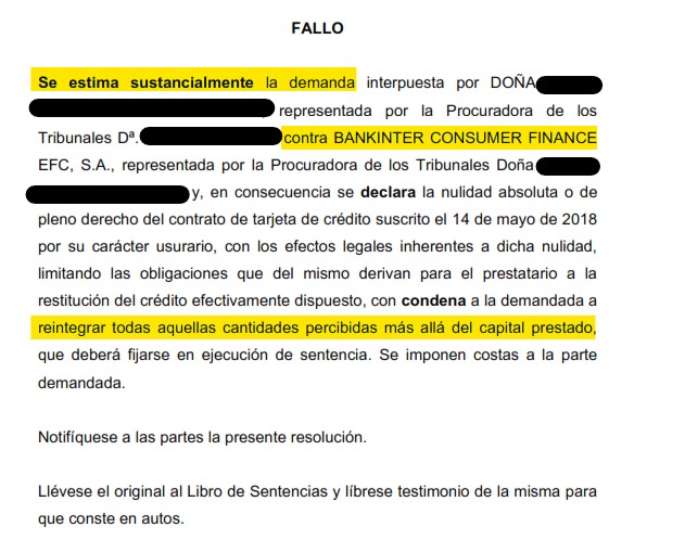 Recorte del fallo de la sentencia S/N contra Bankintercard
