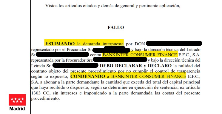 Recorte del fallo de la sentencia 599/2024 contra Bankintercard