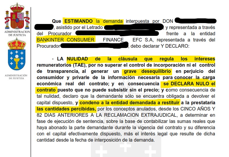 Recorte del fallo de la sentencia 00204/2026 contra Bankintercard