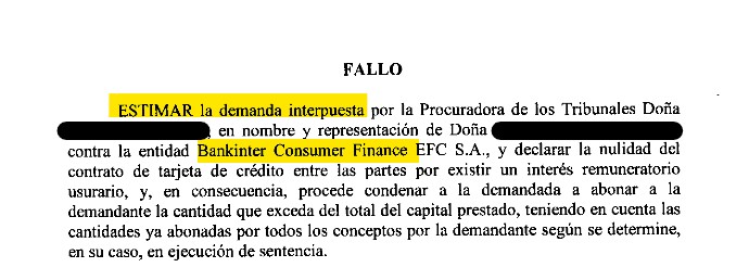 Recorte del fallo de la sentencia 39/2021 contra Bankintercard