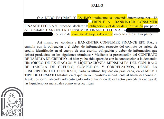 Recorte del fallo de la sentencia 142/2021 contra Bankintercard