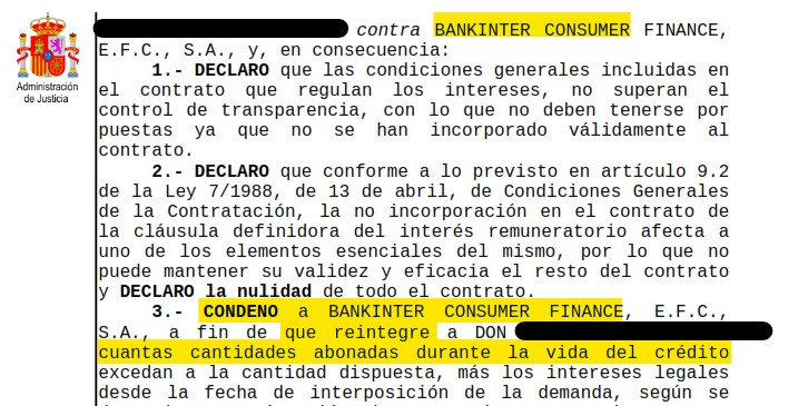 Recorte del fallo de la sentencia 528/2023 contra Bankintercard