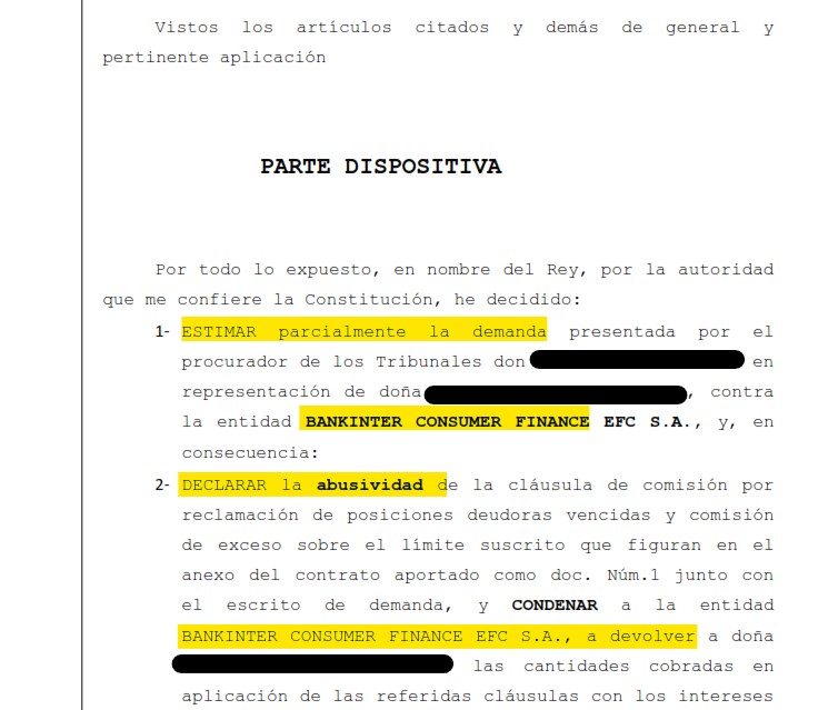 Recorte del fallo de la sentencia 00067/2023 contra Bankintercard