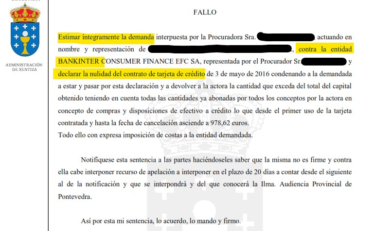 Recorte del fallo de la sentencia 00675/2025 contra Bankintercard