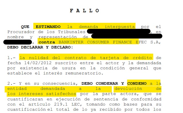 Recorte del fallo de la sentencia 000051/2019 contra Bankintercard