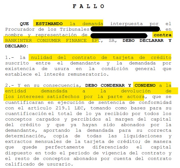 Recorte del fallo de la sentencia 000068/2021 contra Bankintercard