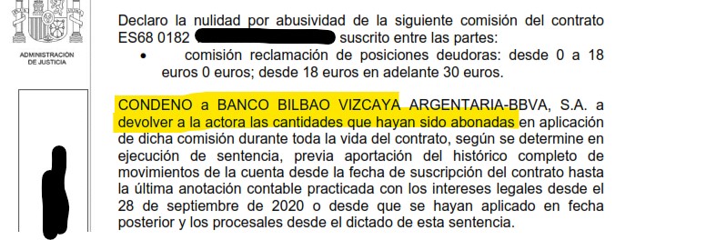 Recorte del fallo de la sentencia 000030/2024 contra BBVA