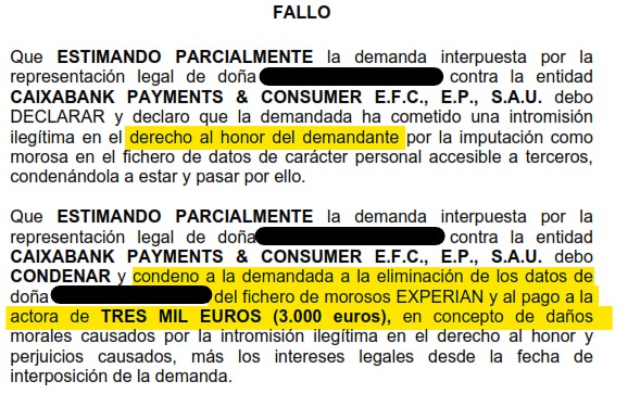 Recorte del fallo de la sentencia 000198/2024 contra Caixabank
