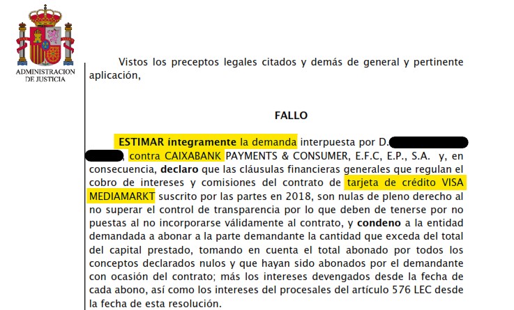 Recorte del fallo de la sentencia 137/2026 contra CaixaBank Payments & Consumer