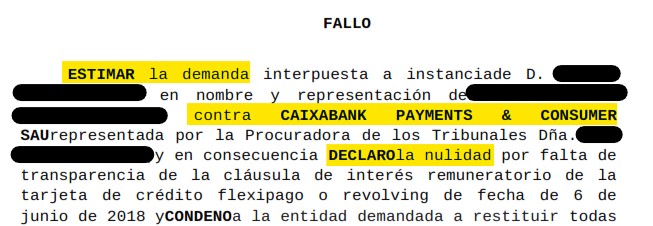 Recorte del fallo de la sentencia 157/2023 contra CaixaBank Payments & Consumer