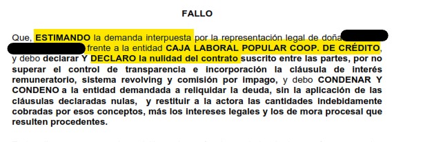 Recorte del fallo de la sentencia 000917/2025 contra Caja Laboral