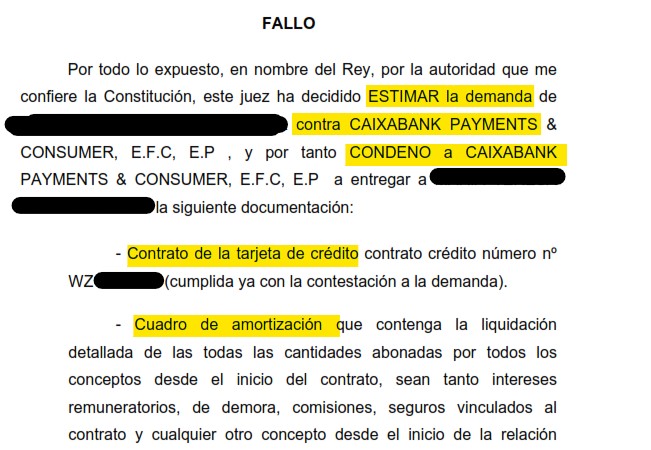 Recorte del fallo de la sentencia 000088/2024 contra Cetelem