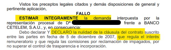 Recorte del fallo de la sentencia 48/2024 contra Cetelem