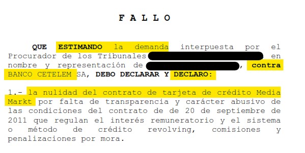 Recorte del fallo de la sentencia 000154/2022 contra Cetelem