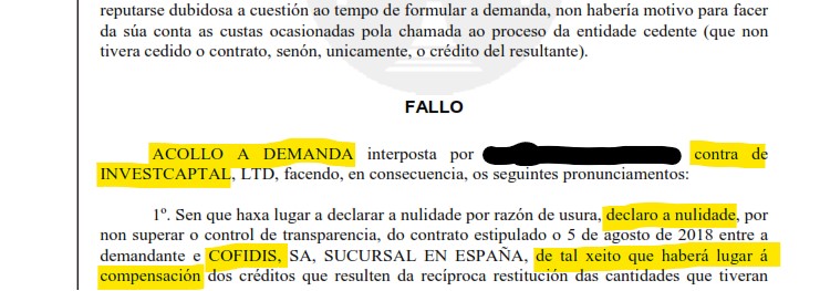 Recorte del fallo de la sentencia 00056/2026 contra Cofidis