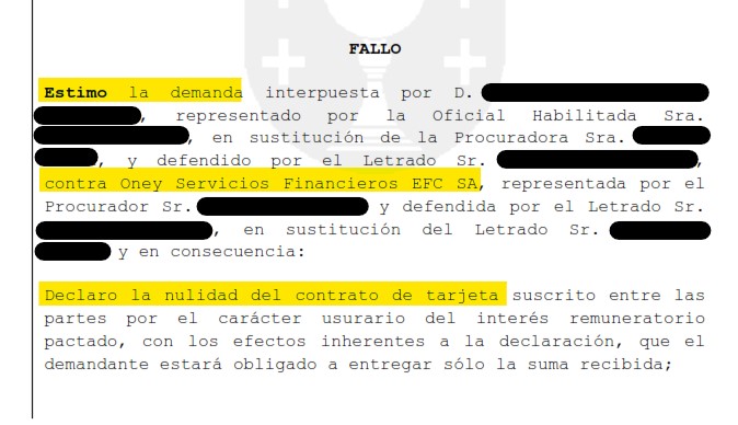 Recorte del fallo de la sentencia 00245/2024 contra Oney