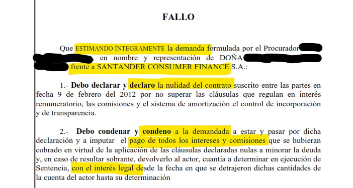 Recorte del fallo de la sentencia 155/2026 contra Santander Consumer Finance