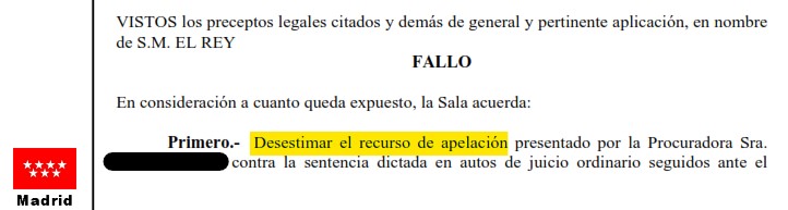 Recorte del fallo de la sentencia 402/2025 contra WiZink
